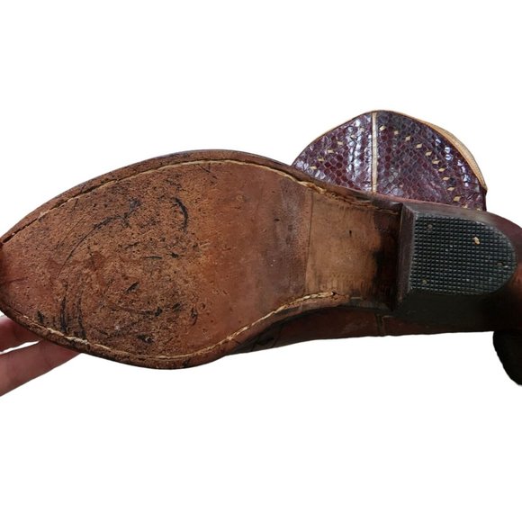Ottorino Bossi Snakeskin Cowboy Boots Womens 7 Brown Heel Booties 37.5 - Picture 3 of 9